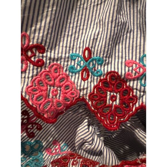 Loft ruffled embroidery off shoulder blue white stiped fiesta halter dress small - Picture 7 of 12